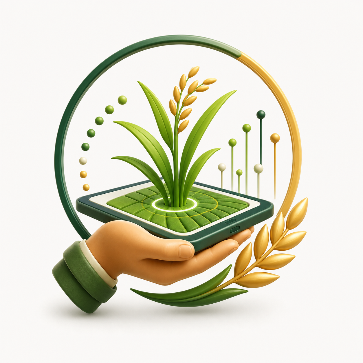 Mission icon showing technology and rice growth