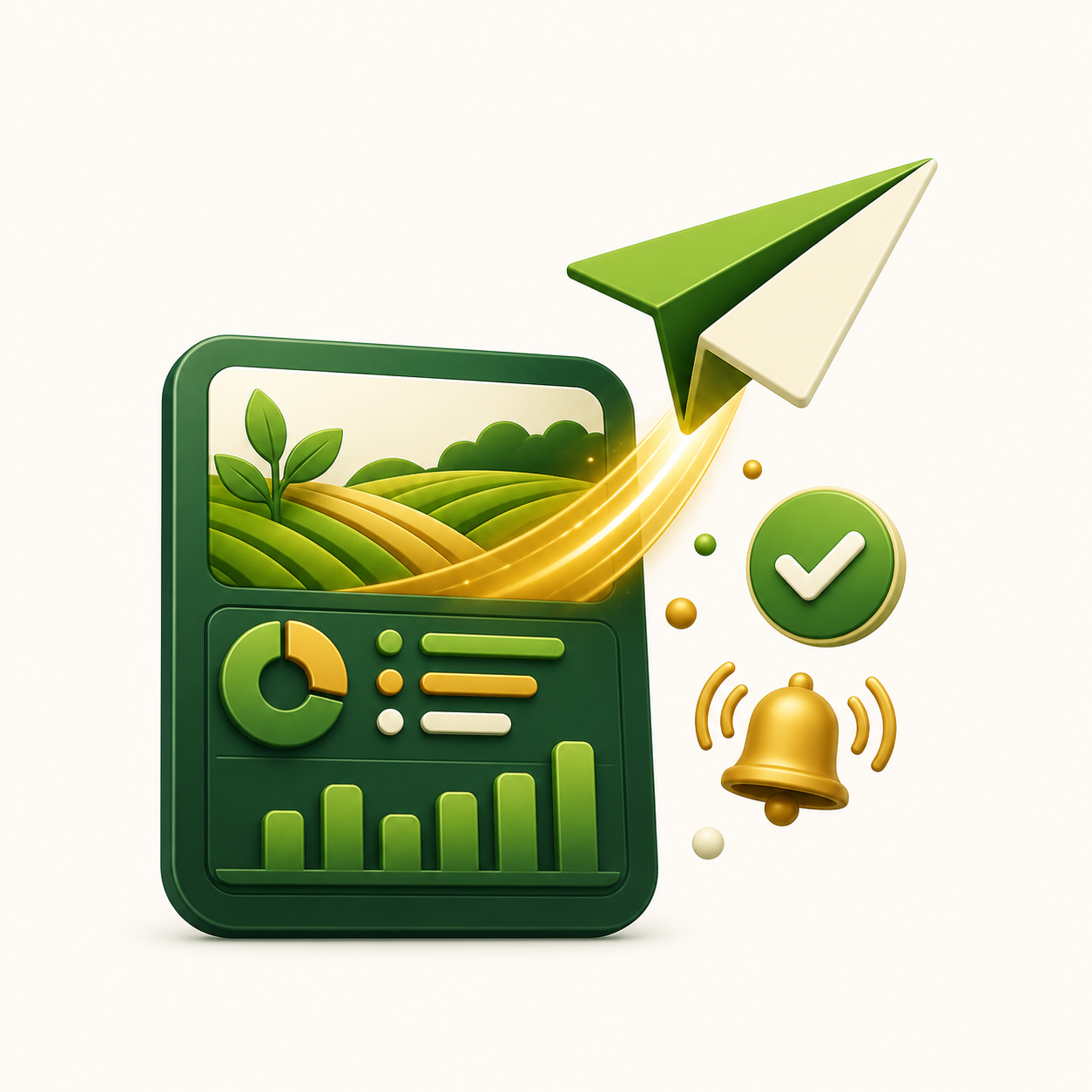 Act icon showing farm report alerts and recommendations being sent