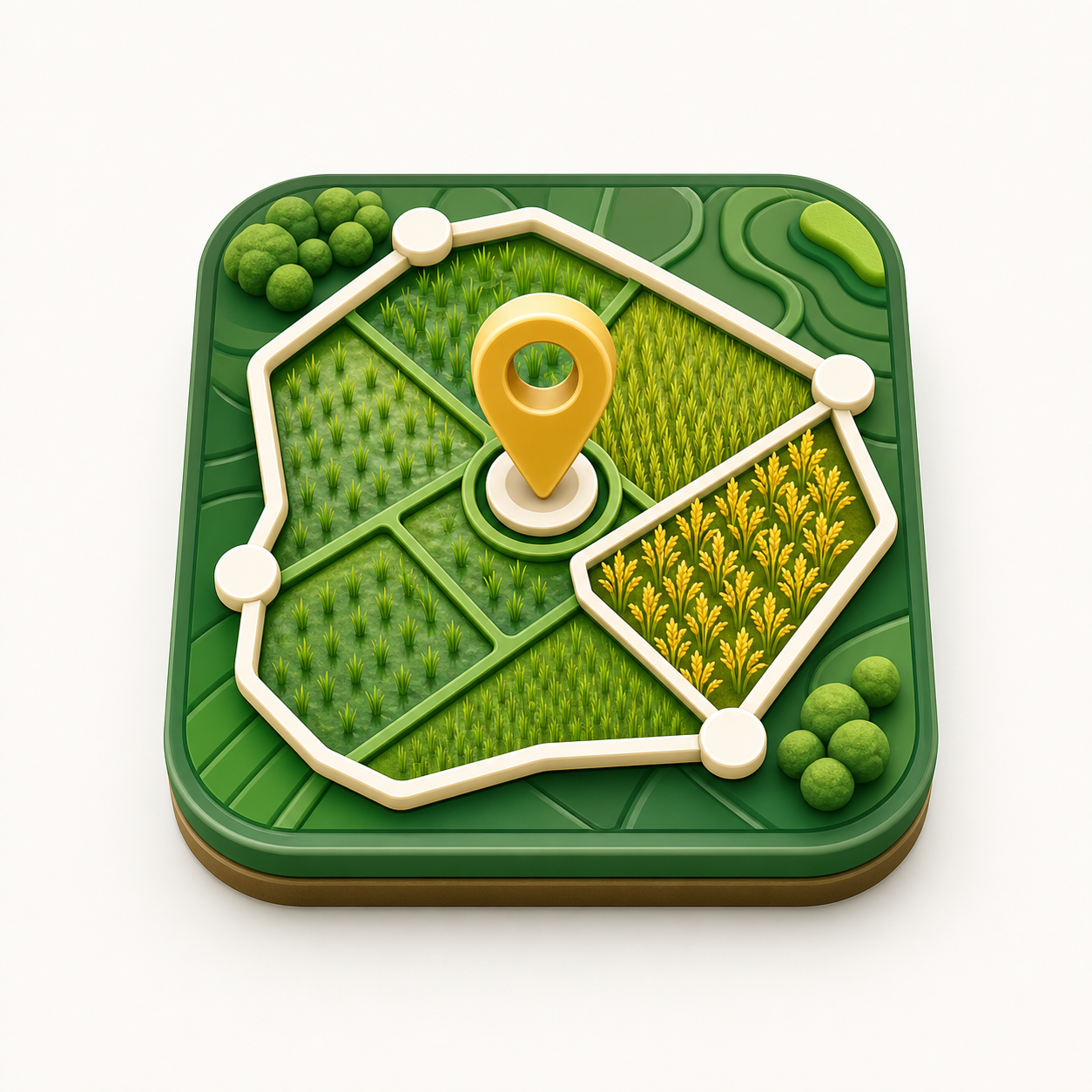 Map icon showing digitized rice farm boundaries and location pin