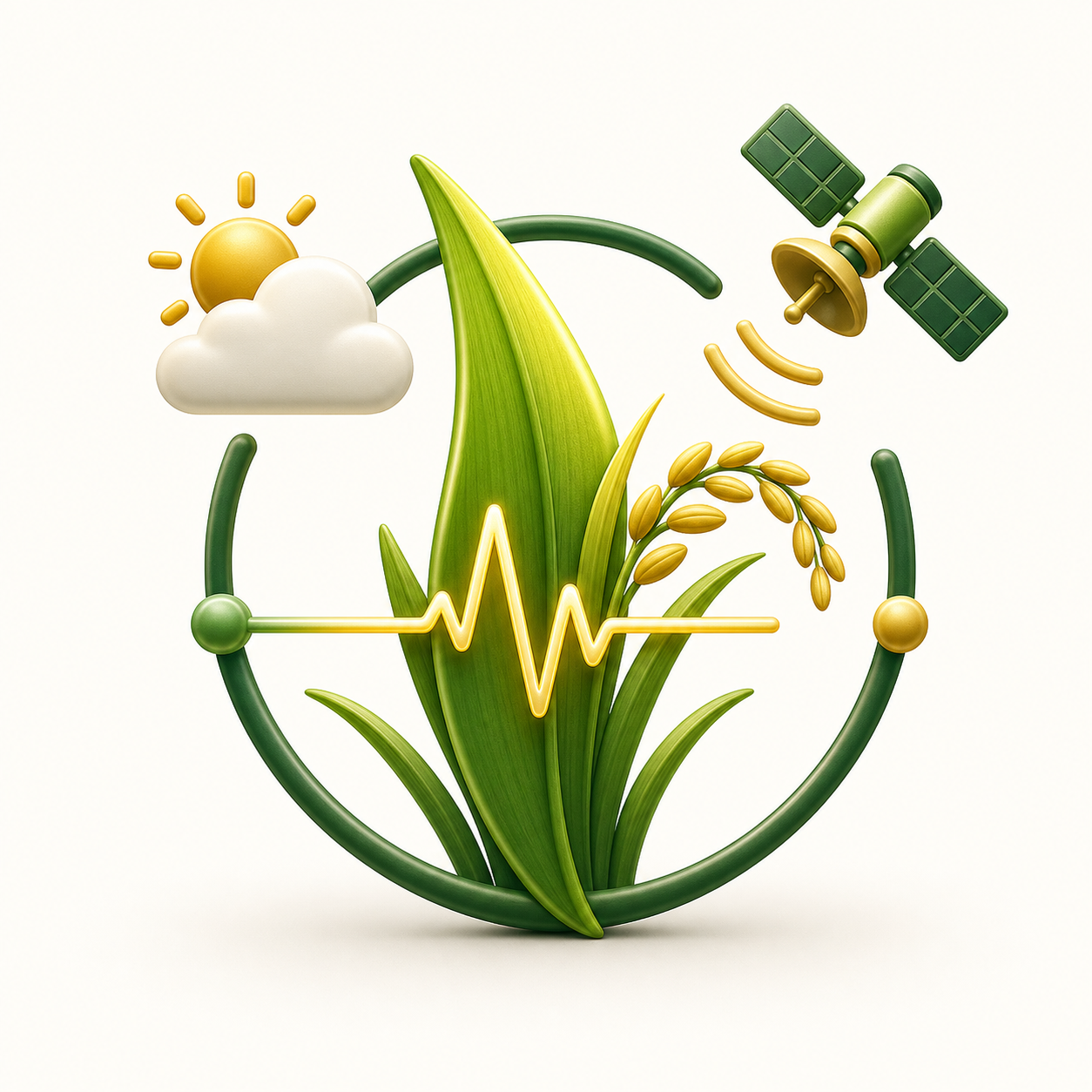 Monitor icon showing crop health, weather, and satellite signals