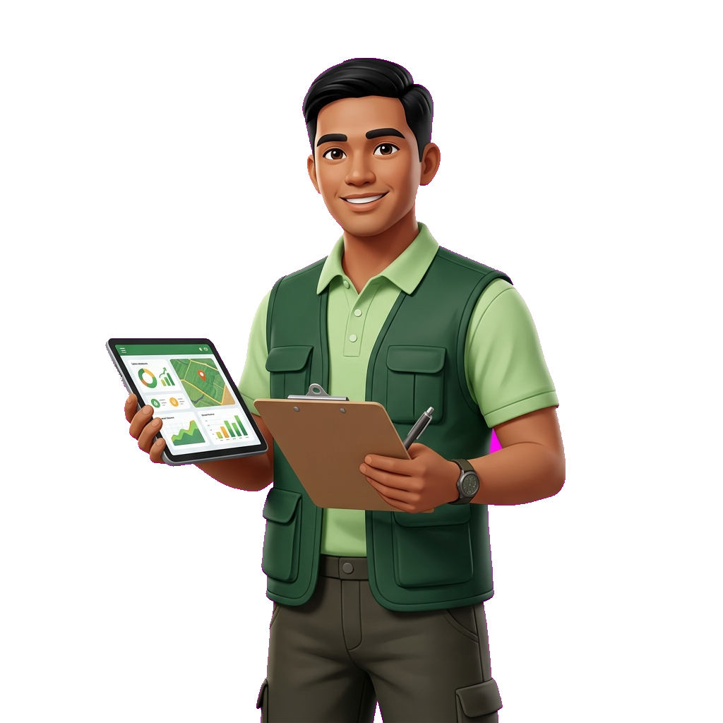 Agricultural technician using Digisaka data tools