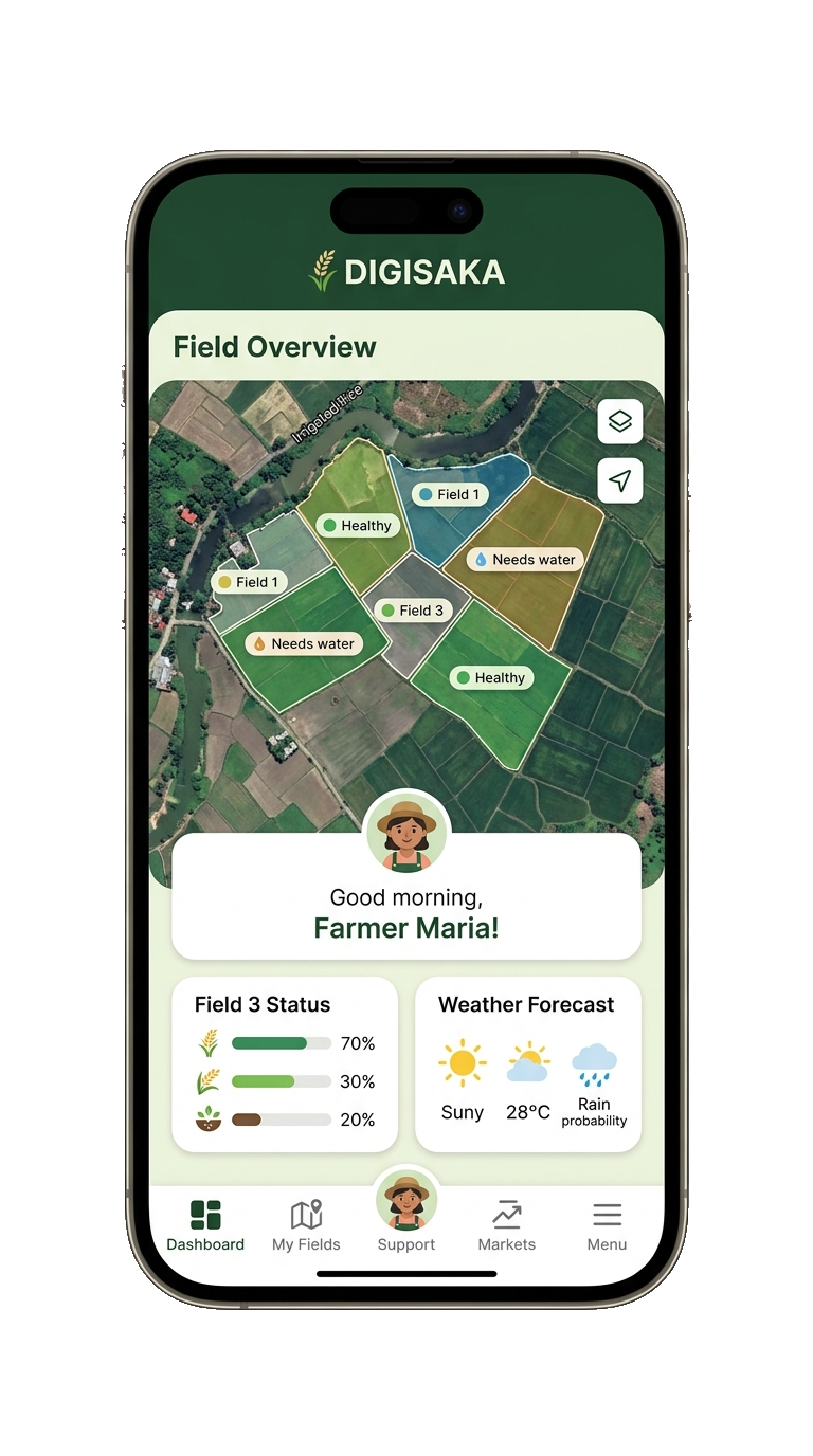 Digisaka mobile platform with farm map and analytics dashboard